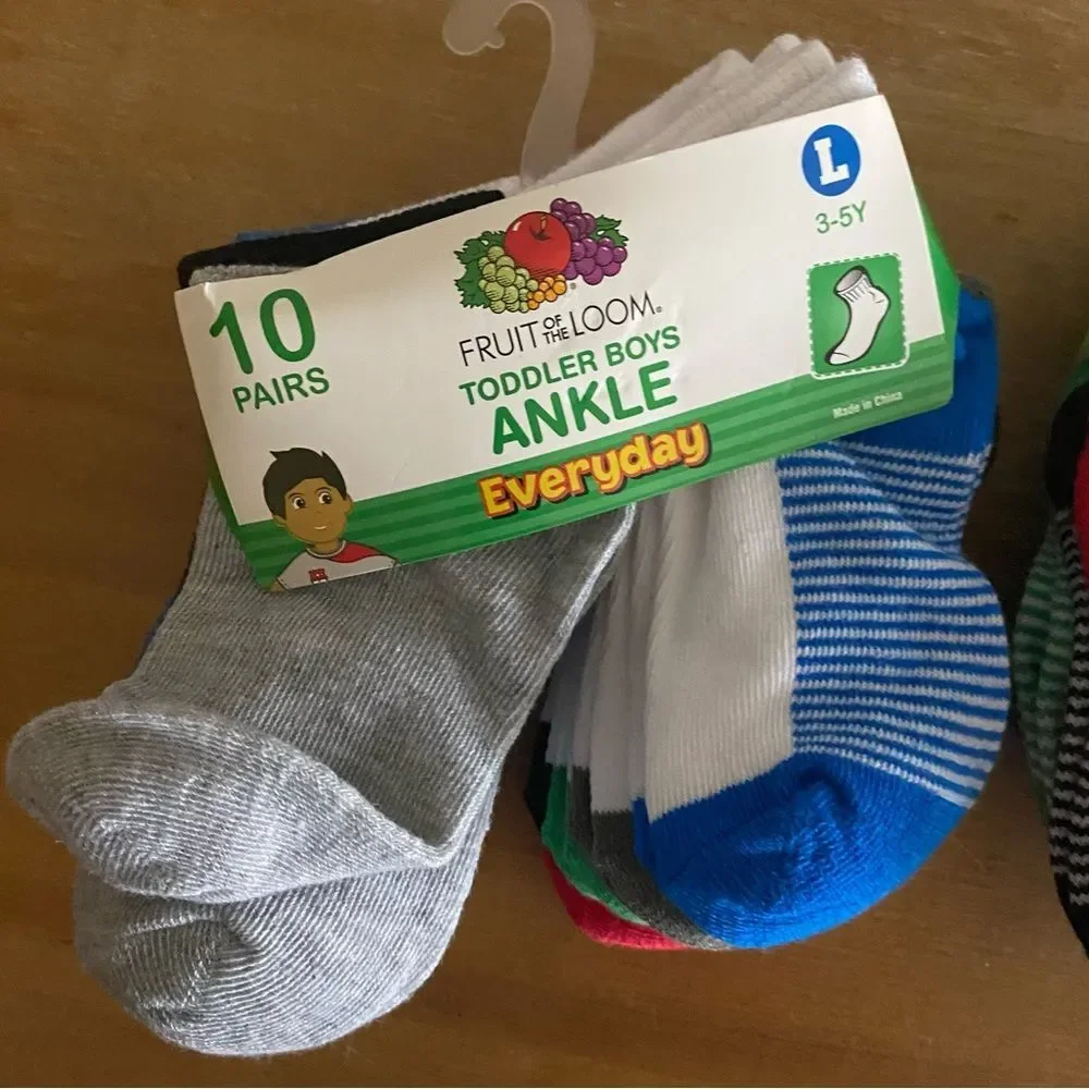 Fruit of the Loom Toddler Boy Ankle Socks 3-5 years shoe size 7.5-11t 20 pairs